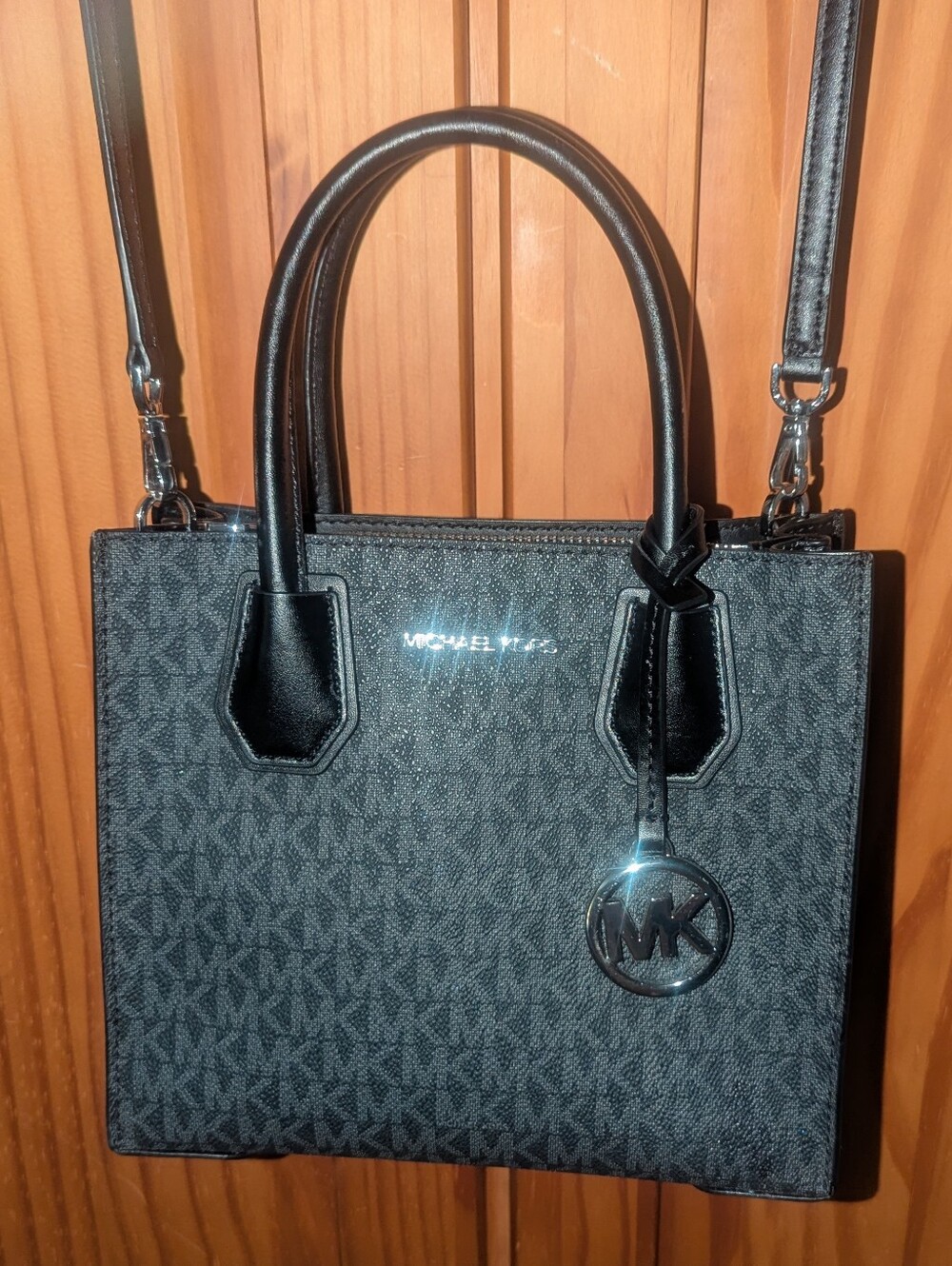 Michael Kors Mercer Black Signature Logo Satchel Crossbody Bag